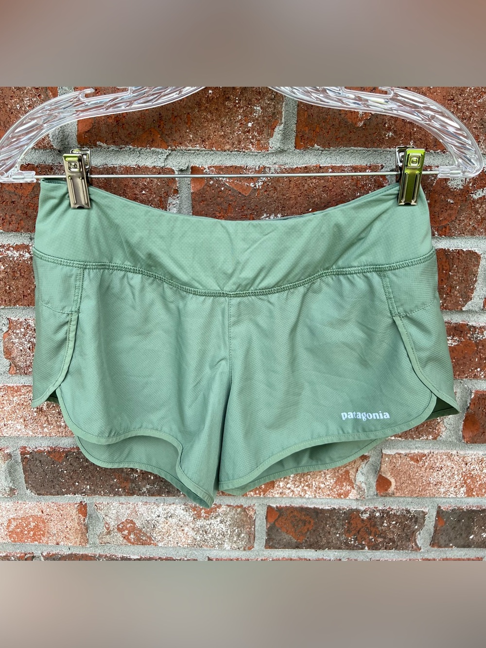 Patagonia Women’s Light Green Strider Pro running shorts -size small